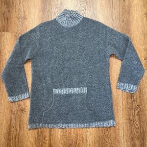 90s Forenza Boucle Knit Sweater Mohair Wool Mock Neck Gray Womens M USA made VTG